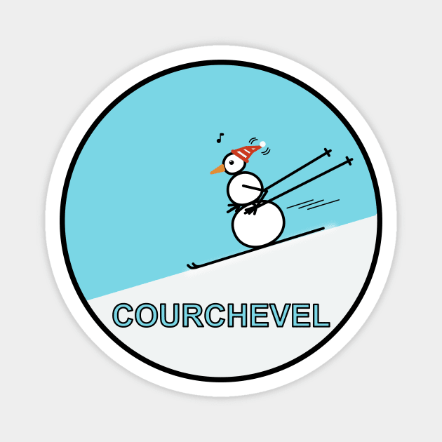 Frosty the Snowman skiing in Courchevel Magnet by Musings Home Decor