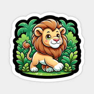 Cartoon Lion Prancing In The Jungle King of the Jungle Lion Magnet