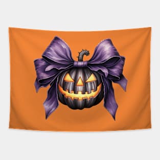 Halloween Purple Scary Pumpkin Face cute illustration Tapestry