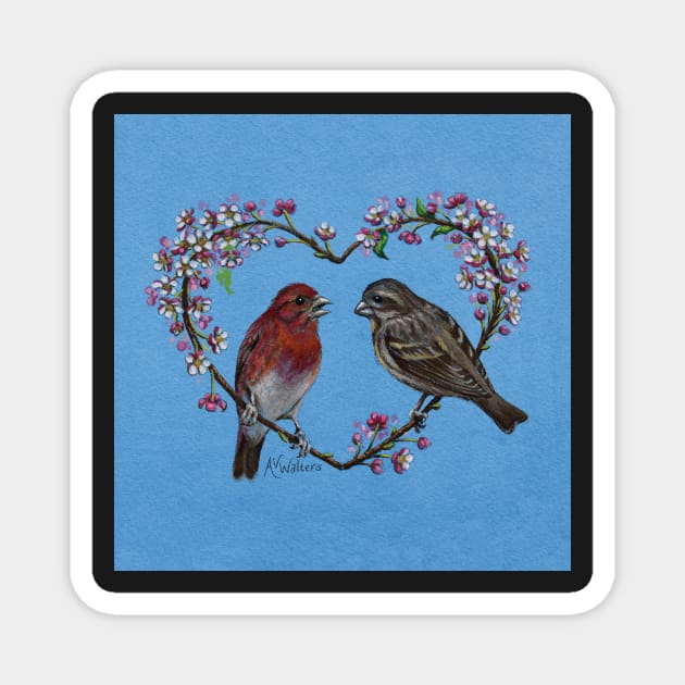 Finch Heart with Pink Blossoms Magnet by AnimalWhimsy