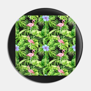 Tropical Pattern of Flamingos and Flowers Pin