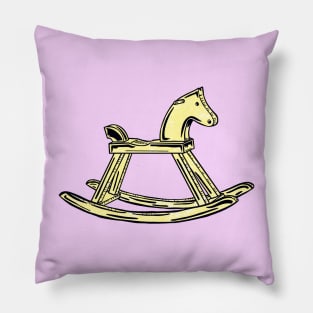 Yellow Rocking Horse With Pink Background Pillow