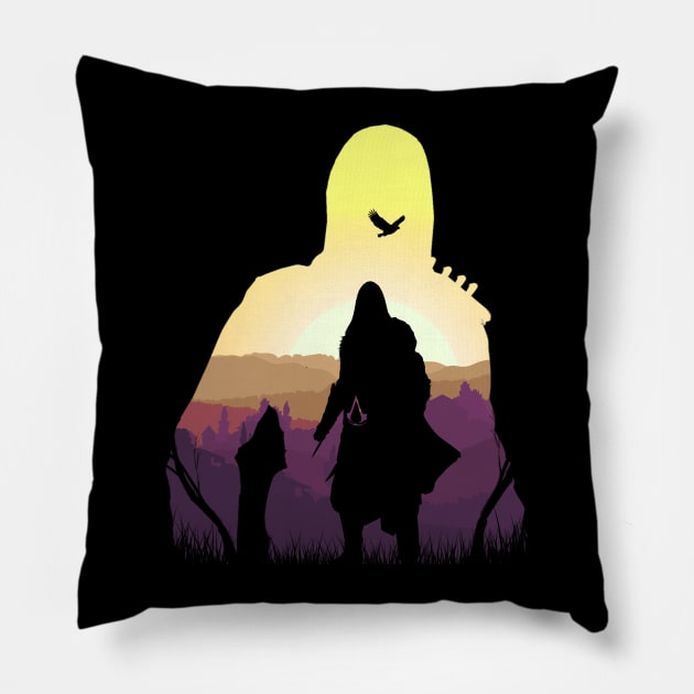 Assassin's Ezio Toscany Sunset Silhouette Pillow by Meca-artwork