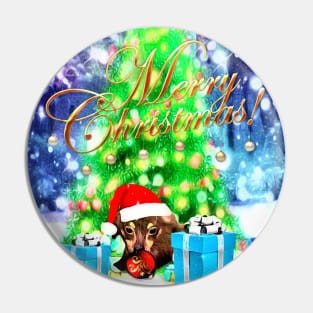 Christmas Greeting with a Cute Dachshund Puppy Pin