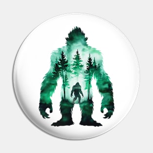 Bigfoot Sasquatch Yeti watercolor forest Silhouette Design Pin