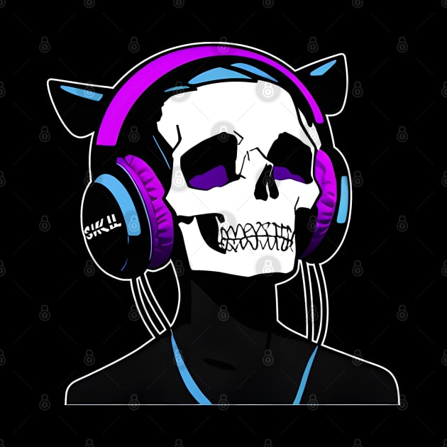 Skull with Headphones Violet and Light Blue| Listening Music by General Corner