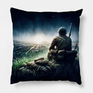 Lonely Soldier in night Impressionism Painting Pillow