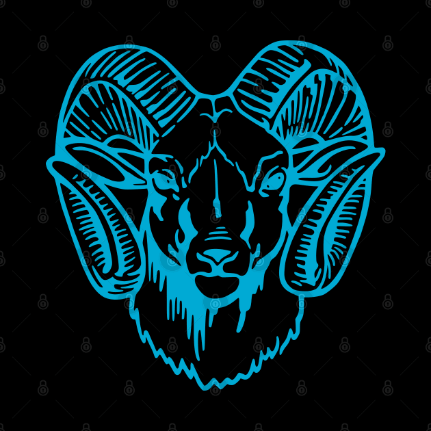 Mascot Head of a Ram (Drawing - Illustration) Iris Blue by Semenov