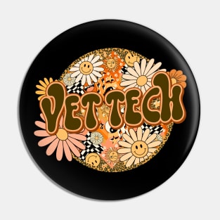 Vet Tech Retro Groovy Floral Leopard Pin