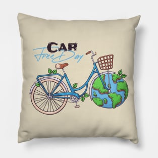 car free day earth wheel Pillow