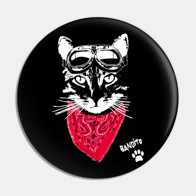 Biker Cat Bandito Pin by HouseofRoc