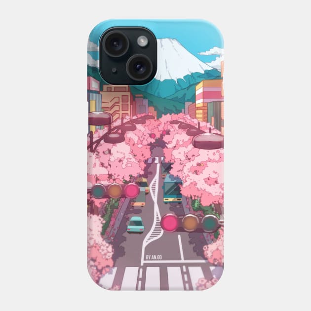 The Japanese Mount Fuji view and the pink spring in the city Phone Case by AnGo