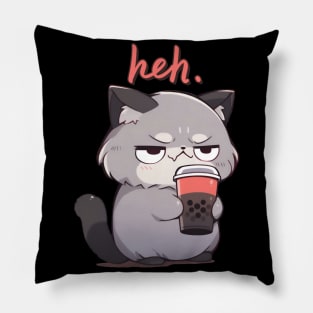 Heh Funny Raccoon Drinking Boba Tea Pillow