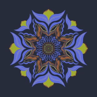 Blue Abstract Mandala Flower T-Shirt