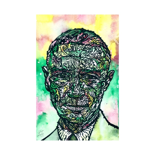 J. ROBERT OPPENHEIMER - watercolor and ink portrait by lautir