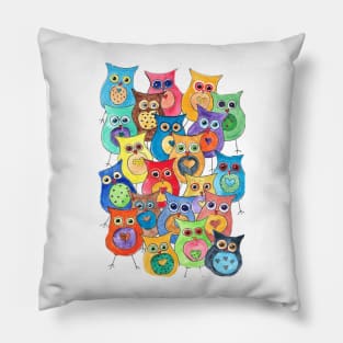 Colourful Multi Owls Painting Pillow