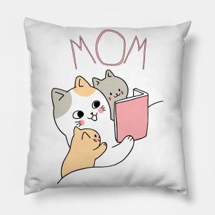 Cat mother reads to her cat babys Pillow