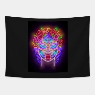 Catrina Calavera Neon 3d Illustration Tapestry