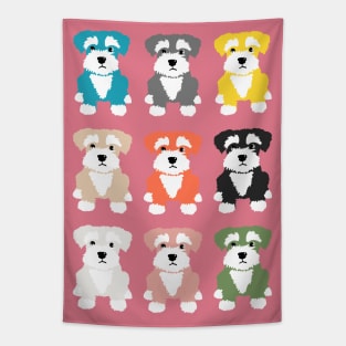 Rainbow of Miniature Schnauzer Dogs on Rose Pink Background Tapestry