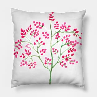 Watercolor drawing of a twig with pink flowers Pillow