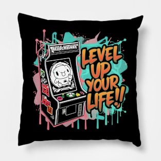 "Retro Game Boost: Level Up Your Life!" Pillow