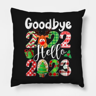 Goodbye 2022 Hello 2023 Retro Groovy Christmas New Year Pillow