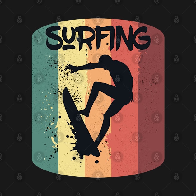 Vintage Surfing Surfer Silhouette Sunny Beach Gift by RK Design