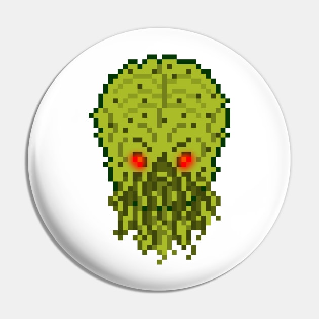 Pixel Monster Cthulhu Head Top Left Pin by gkillerb