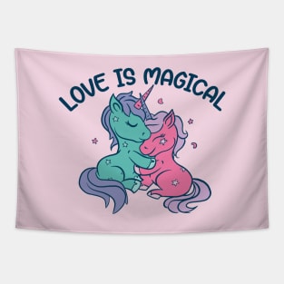 Love Is Magical | Hugging Unicorns Tapestry