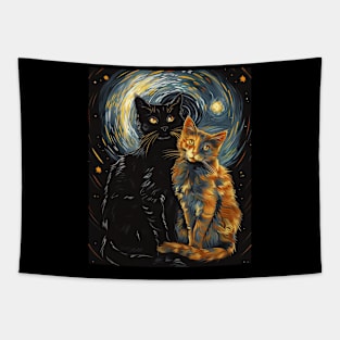 Cat Starry Night Cascade Tapestry