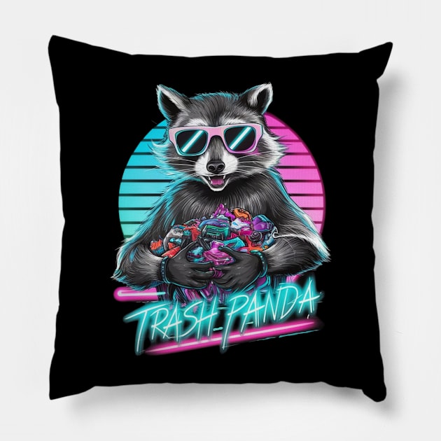 Retro trash panda Pillow by Dylante