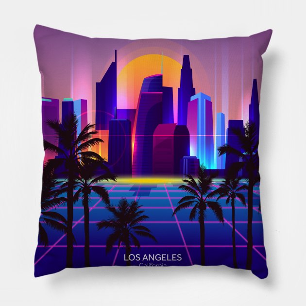 Los Angeles Synth City Pillow by edmproject