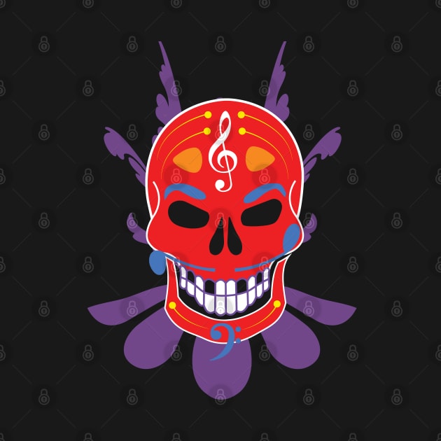 Dia de Los Muertos Music Sugar Skull - Floral Jester Edition - Red by OutPsyder