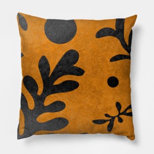 Black floral on gold Pillow