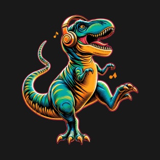 Dancing T-Rex with Headphone T-Shirt