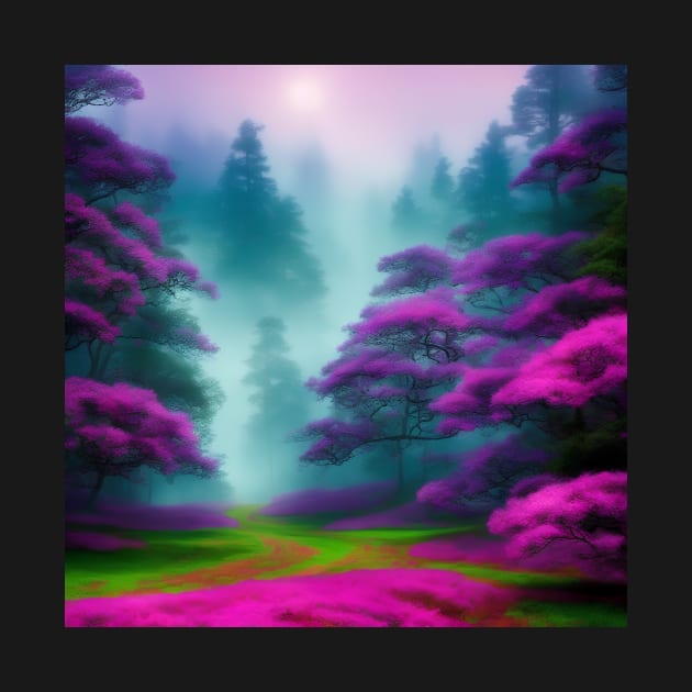 AI Generated Art Scenery - Colourfull Mystical Forest With Lush Grass and Pink Trees by Double E Design