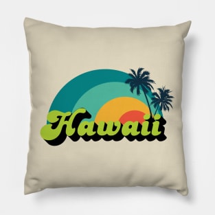 Hawaii Colorful Rainbow Sunset Palm Tree Silhouette Pillow