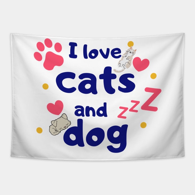 I love cat and dog Tapestry by MeKong