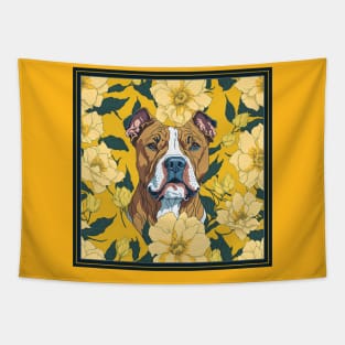 Pitbull and flowers, dog, seamless print, style vector (yellow flowers & pitbull) Tapestry