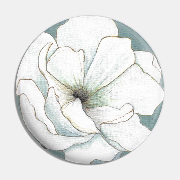 White Magnolia Pin by ReneeDixonArt