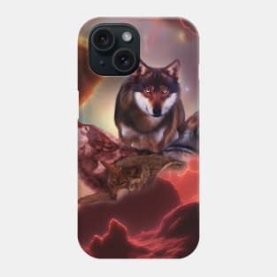 Awesome wolves howling at the setting sun Phone Case