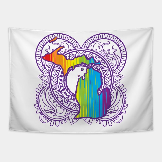 Michigan Mandala Pride Tapestry by Manfish Inc.