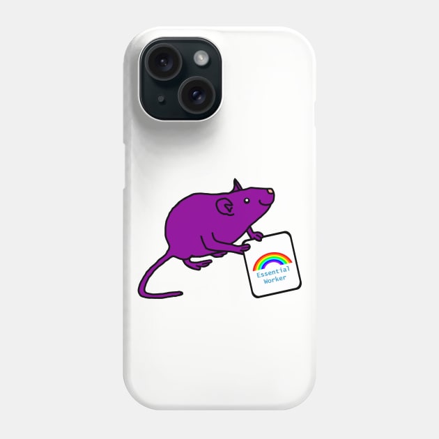 Purple Rat with Essential Worker Rainbow Sign Phone Case by ellenhenryart