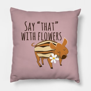 Little boar with a flower #3 Pillow