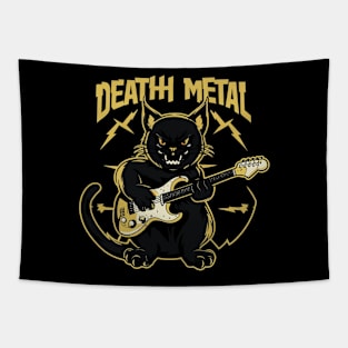 Death Metal Satanic Baphomet Cat playing guitar Tapestry