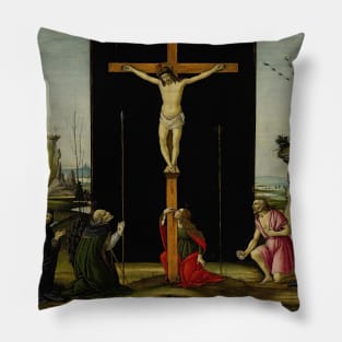 Christ on the Cross adored by Saints Monica, Augustine, Mary Magdalen, Jerome and Bridget of Sweden by Sandro Botticelli Pillow