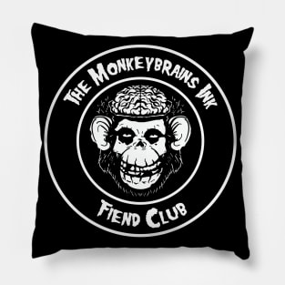 Monkeybrains ink fiend club button on dark colors Pillow