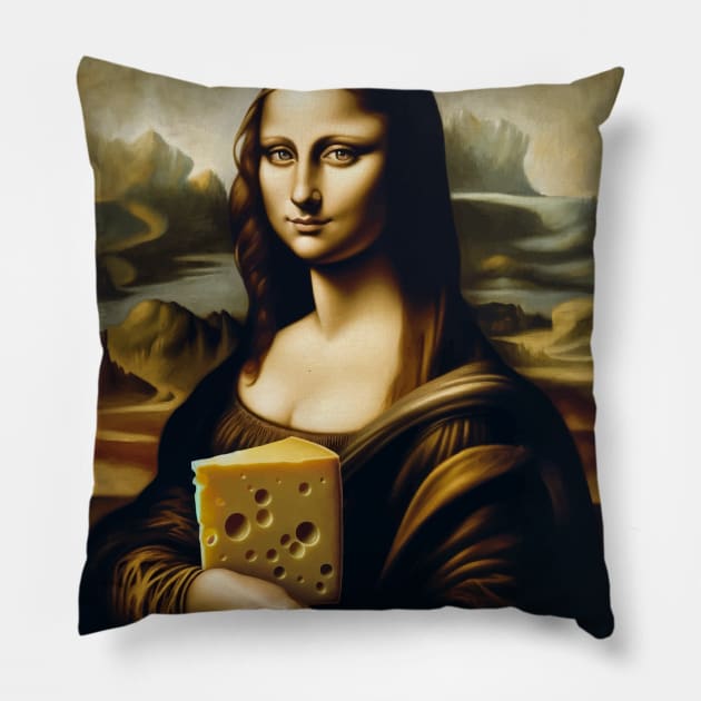 Mona Lisa Cheese Connoisseur: Celebratory National Cheese Lover Day Pillow by Edd Paint Something