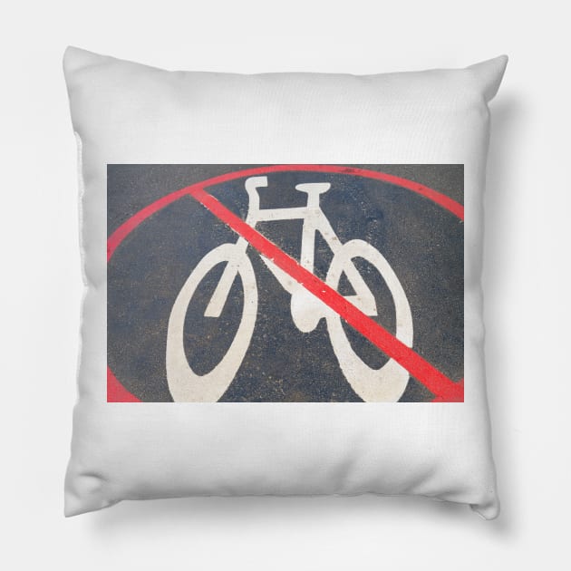 No cycling zone symbol on pavement red crossed circle Pillow by brians101