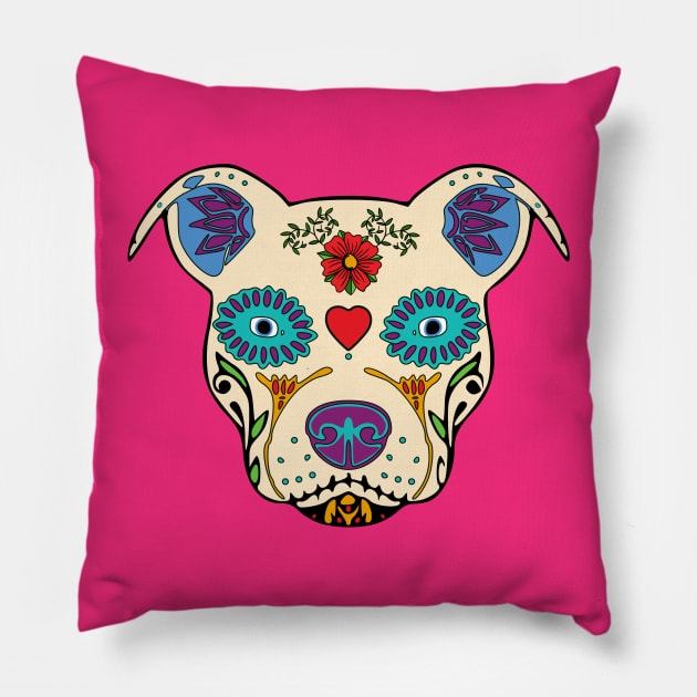 Pit Bull Sugar Skull Pillow by CreativePhil